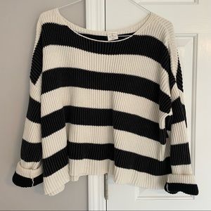 VICI Off The Shoulder Relaxed Black and White Striped Sweater - S/M